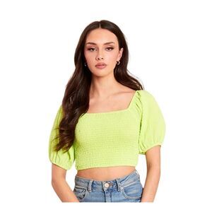 Be You Womens/Ladies Balloon Sleeve Crop Top / Lime